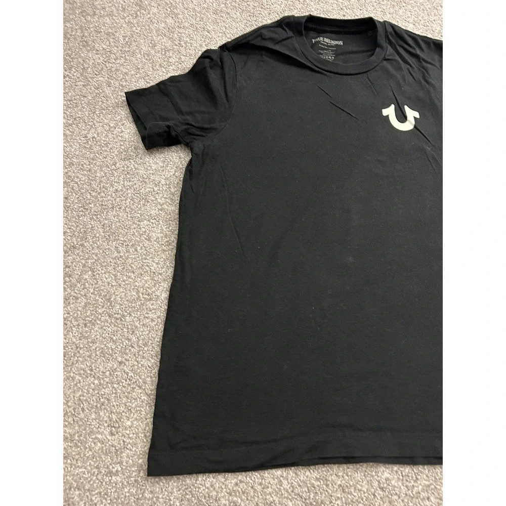 True Religion T-Shirt Mens Medium Black Excellent Buddha Graphic Since 2002 Logo